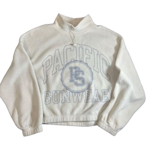 PacSun Fleece Funnel Neck Oversized Cropped Sweatshirt Size Small - Picture 1 of 15